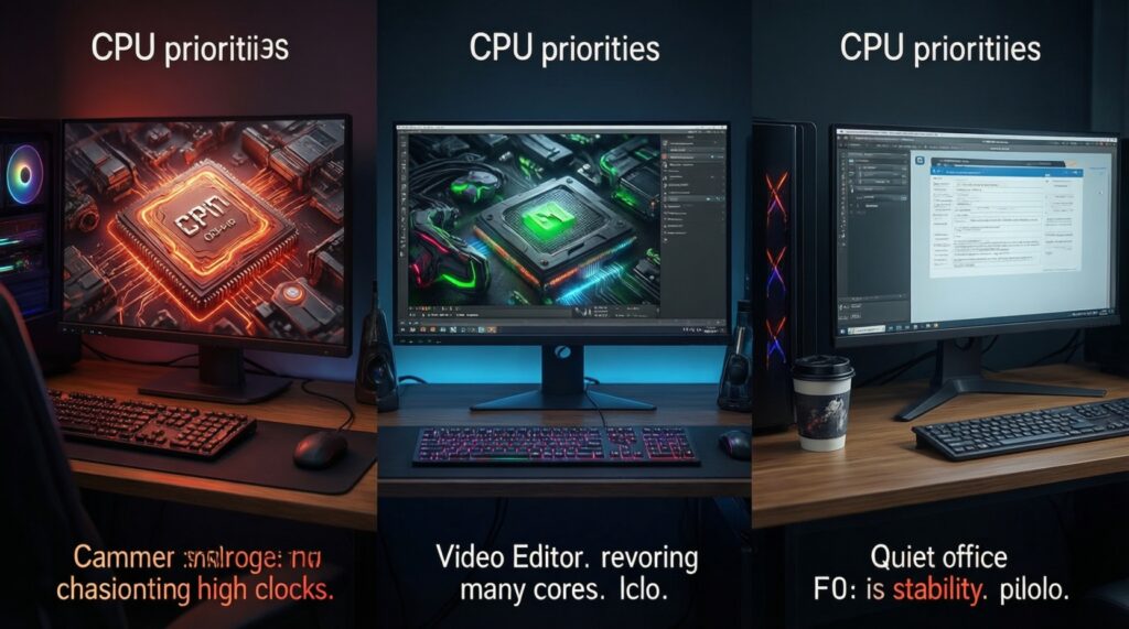 เลือก CPU ยังไงให้เหมาะงาน: เกม/ตัดต่อ/ทำงานออฟฟิศ/สตรีม - иллюстрация