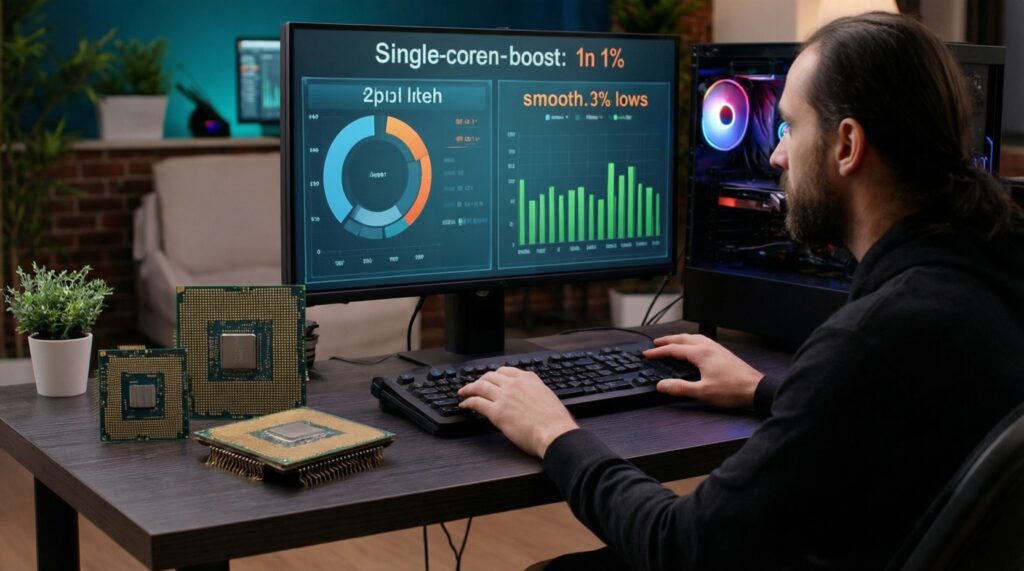 เลือก CPU สำหรับเกม vs งานครีเอเตอร์: โฟกัสคอร์/เธรดหรือความเร็วสัญญาณนาฬิกา - иллюстрация